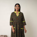  Green Hand Block Print Cotton Flared Gher Ajrakh Dress