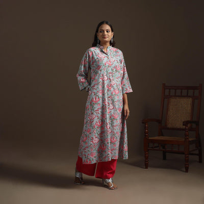 Hand cotton a-line sanganeri kurta for women 03