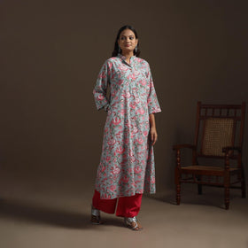 Hand cotton a-line sanganeri kurta for women 03