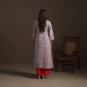 Hand cotton a-line sanganeri kurta for women 03