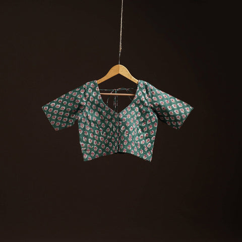 Green - hand cotton sanganeri readymade blouse 06