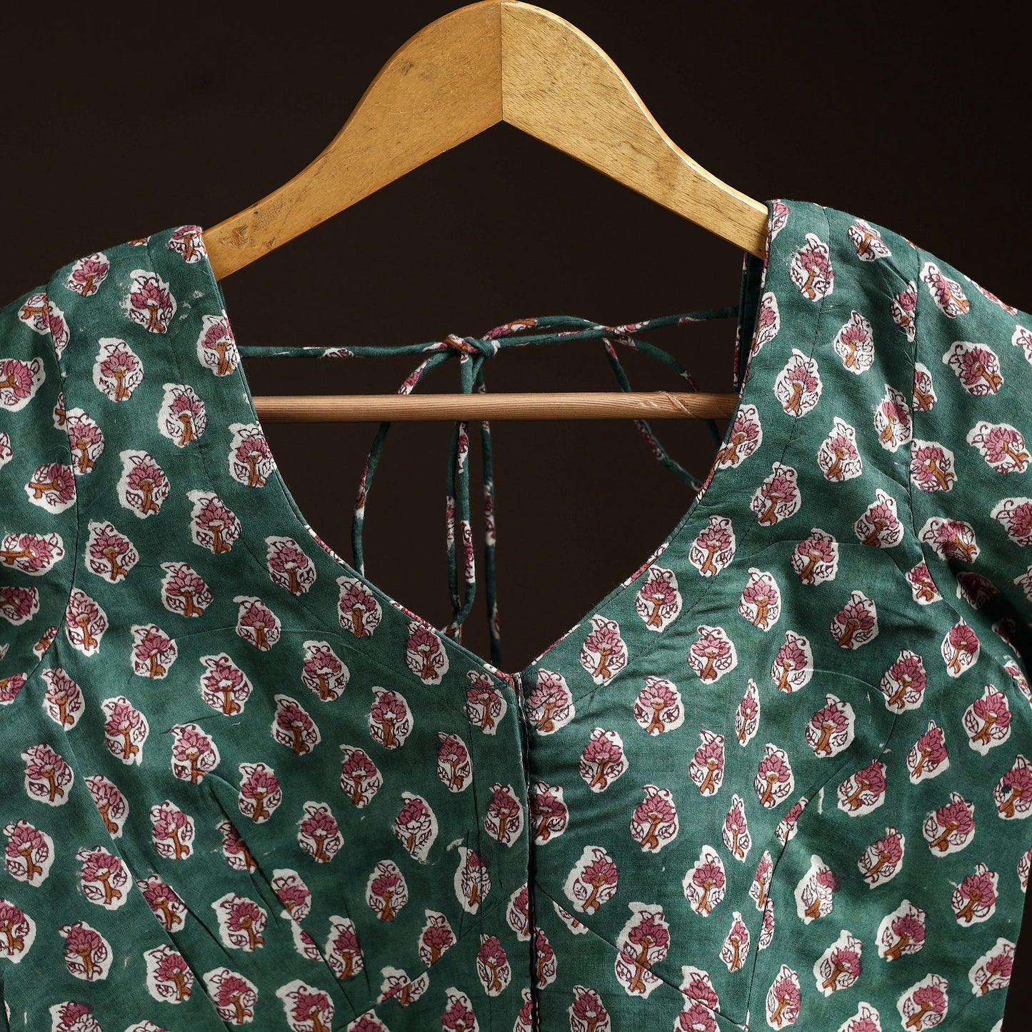 Green - hand cotton sanganeri readymade blouse 06