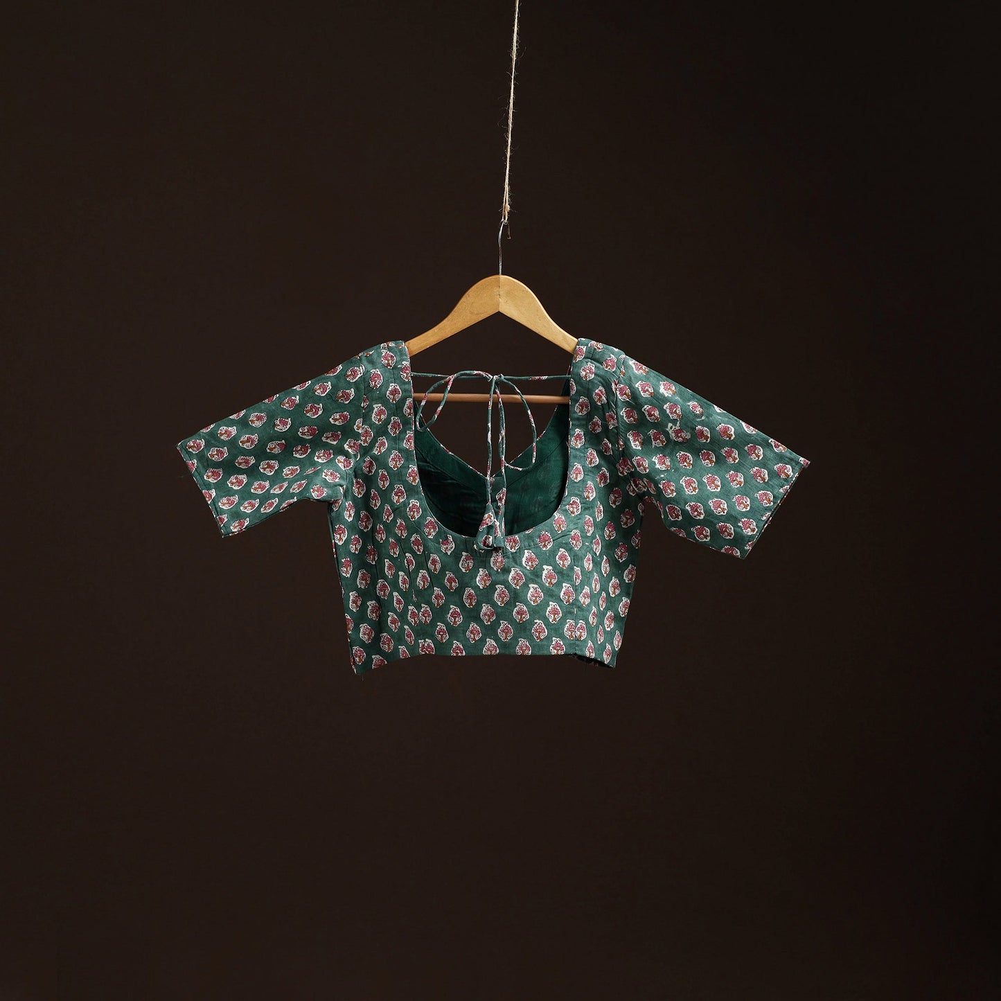 Green - hand cotton sanganeri readymade blouse 06