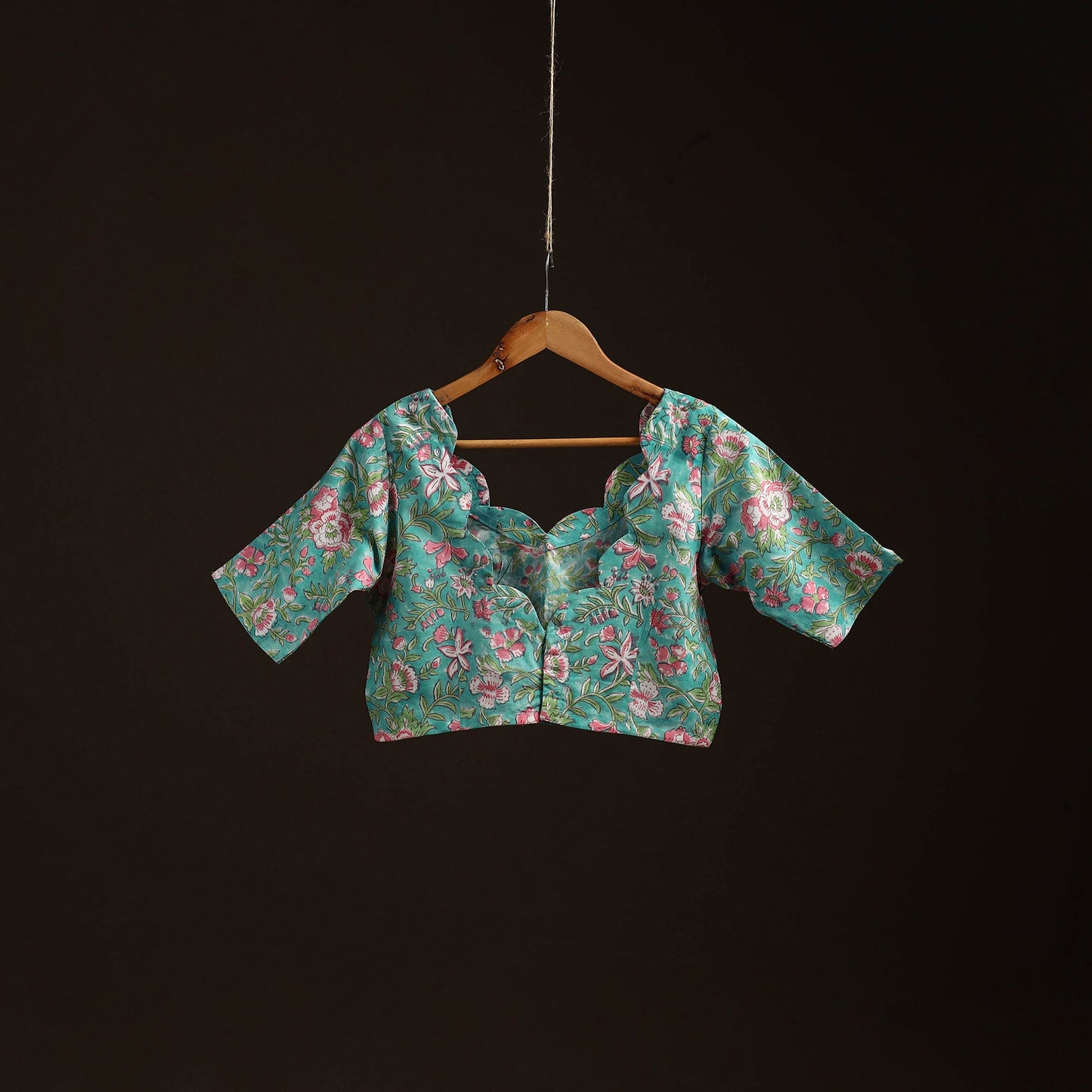 Green - hand cotton sanganeri readymade blouse 12