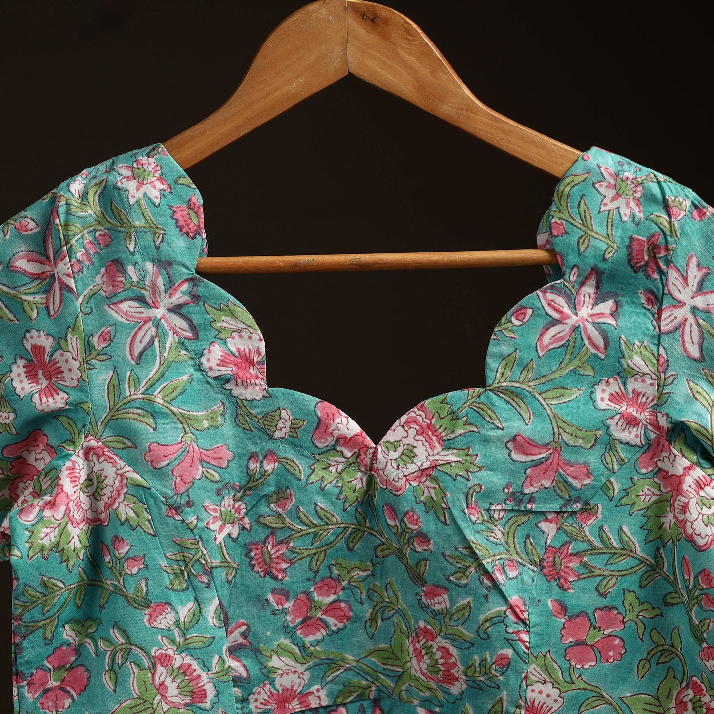 Green - hand cotton sanganeri readymade blouse 12