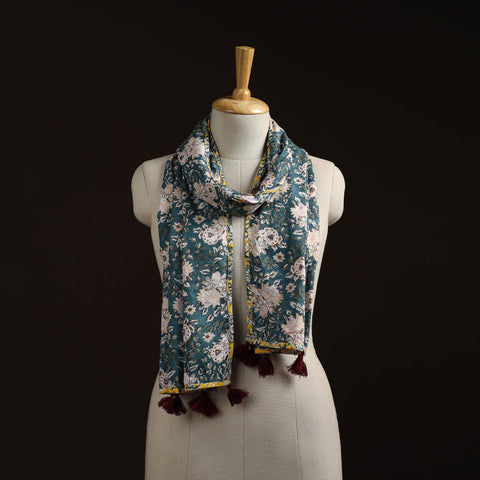 Hand cotton sanganeri stole 21 - handcrafted