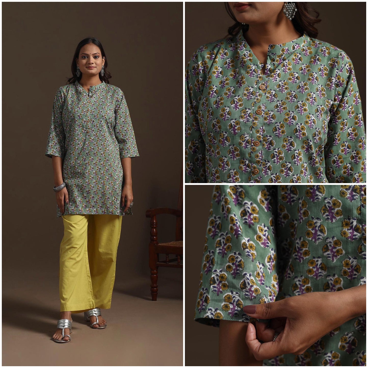 Hand cotton short sanganeri kurta for women 12 - handcrafted
