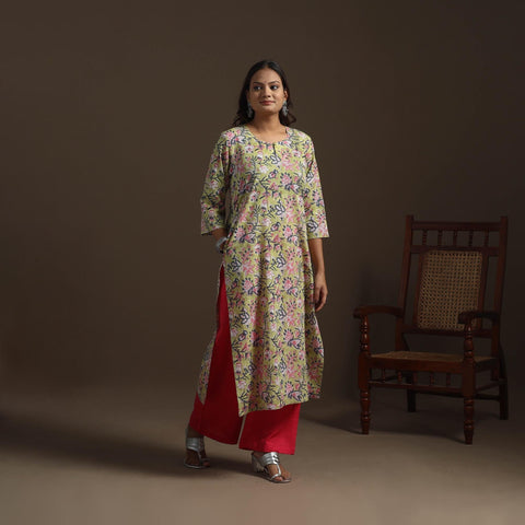 Hand cotton straight sanganeri kurta for women 09