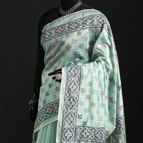 Hand embroidered chanderi silk chapa work phulkari saree 13
