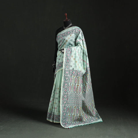 Hand embroidered chanderi silk chapa work phulkari saree 13