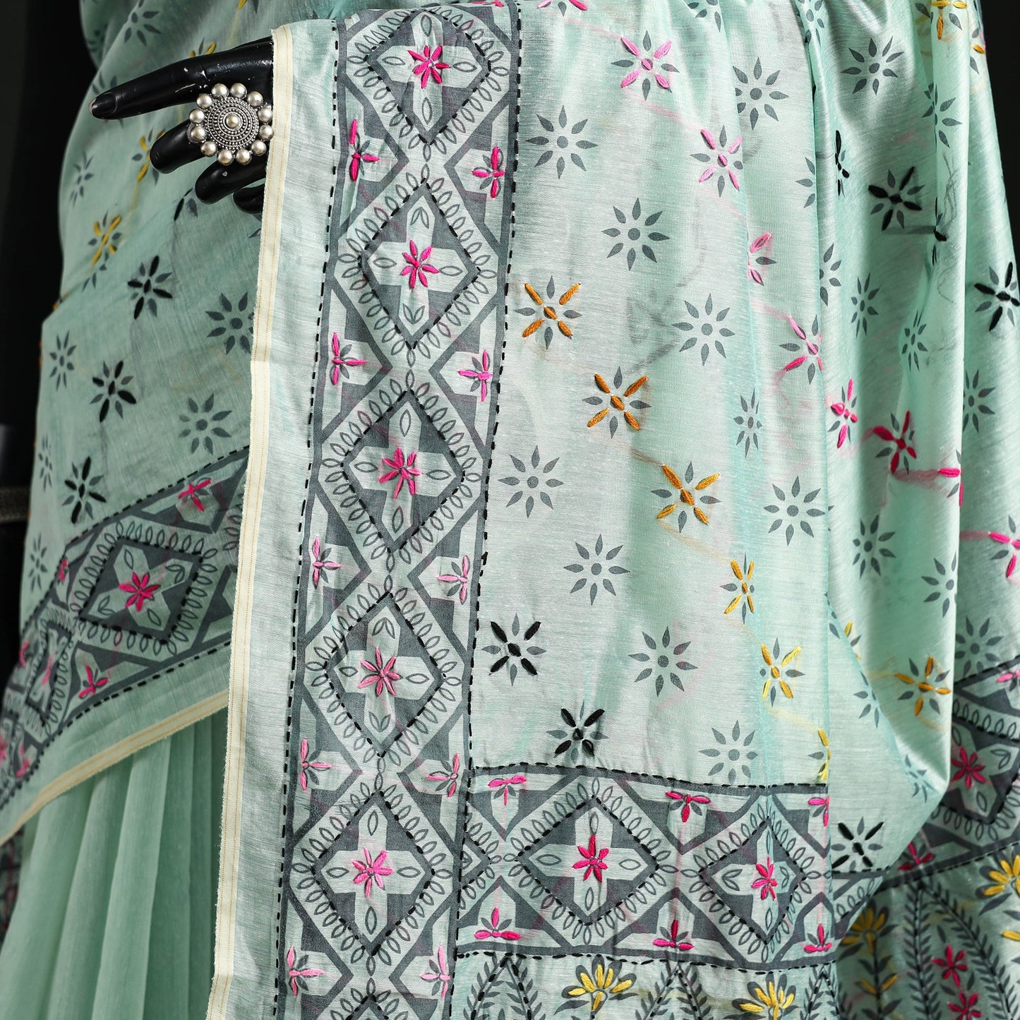 Hand embroidered chanderi silk chapa work phulkari saree 13