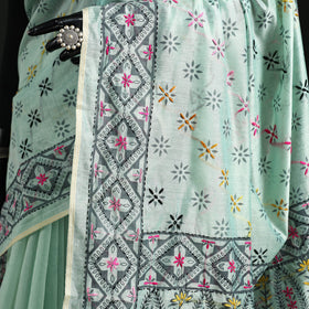Hand embroidered chanderi silk chapa work phulkari saree 13