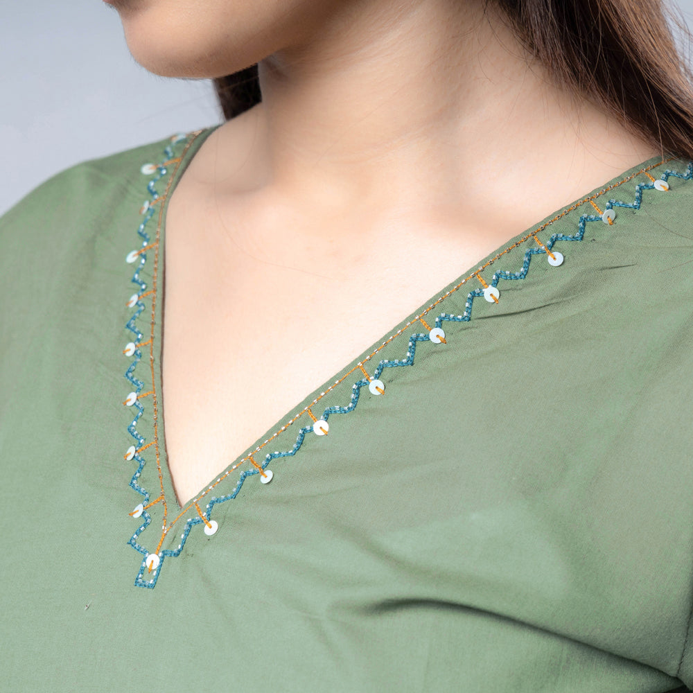  iTokri Casuals - Hand Embroidered Cotton Long Kurta 