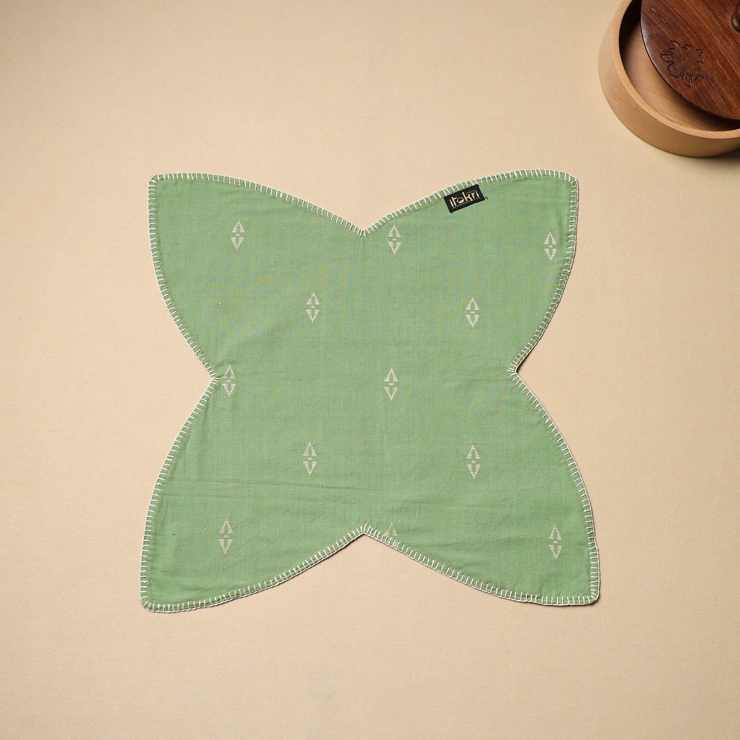  Green Hand Embroidered Cotton Roti Napkin 