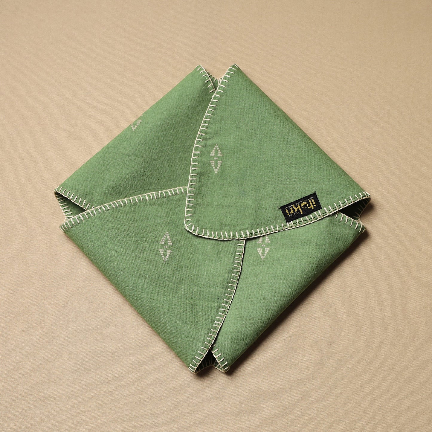  Green Hand Embroidered Cotton Roti Napkin 