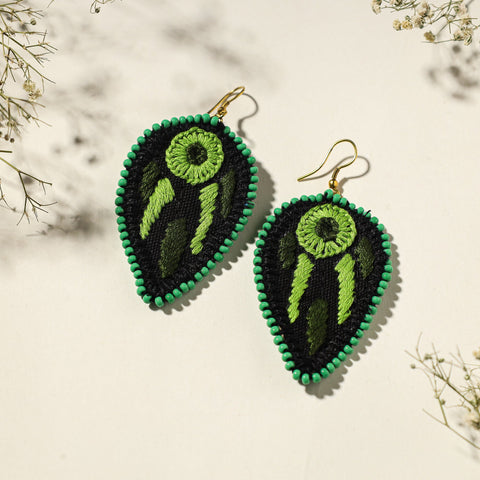  Hand Embroidered Fabart Beadwork Earrings by Rangila Dhaga 