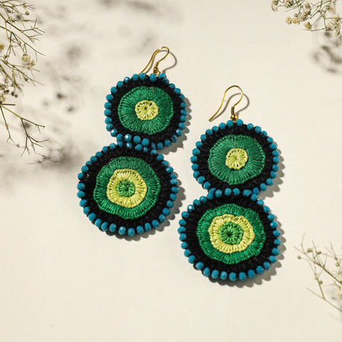  Hand Embroidered Fabart Beadwork Earrings by Rangila Dhaga 