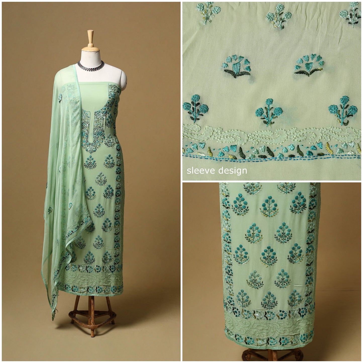 Hand embroidered georgette 3pc unstitched dress material 01