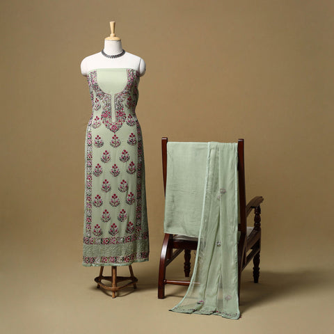 Hand embroidered georgette 3pc unstitched dress material 10