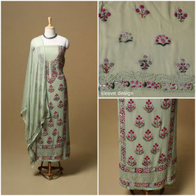 Hand embroidered georgette 3pc unstitched dress material 10