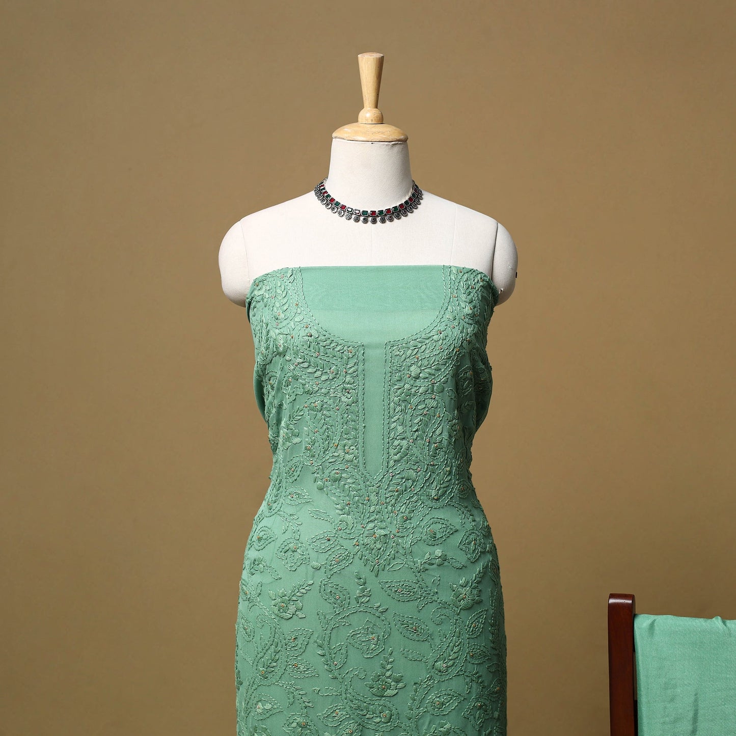 Hand embroidered georgette 3pc unstitched dress material 37