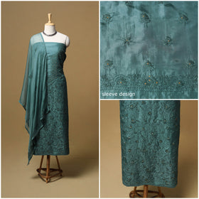 Hand embroidered muslin 3pc unstitched dress material 45