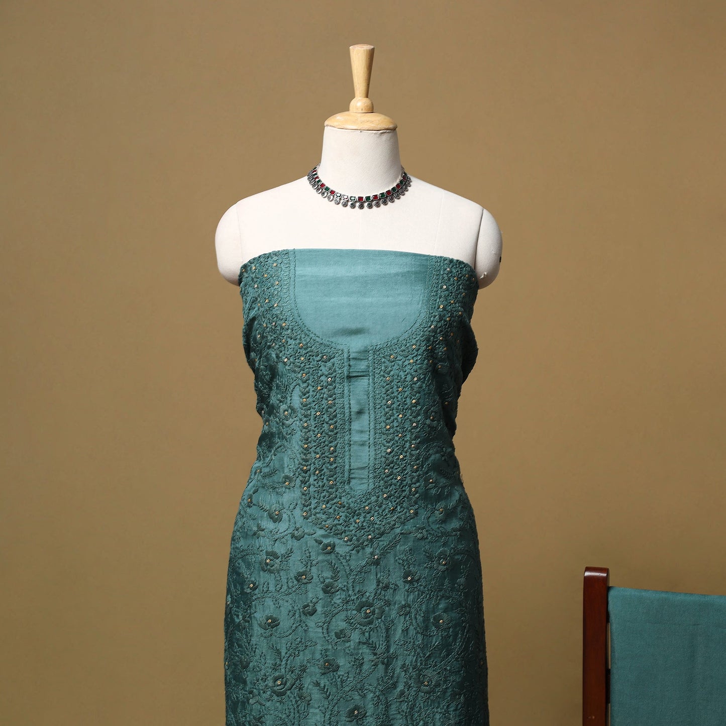 Hand embroidered muslin 3pc unstitched dress material 45