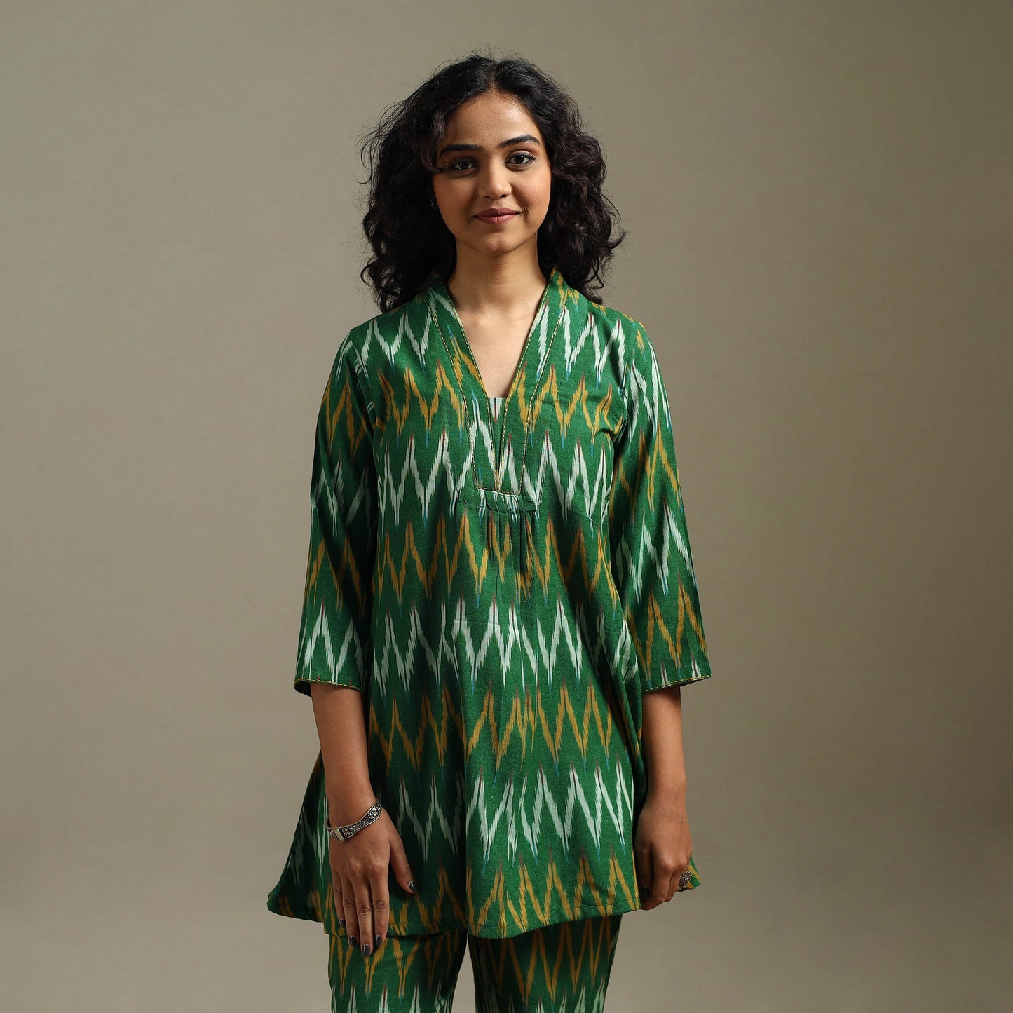 Hand embroidered pochampally ikat cotton night suit set 01