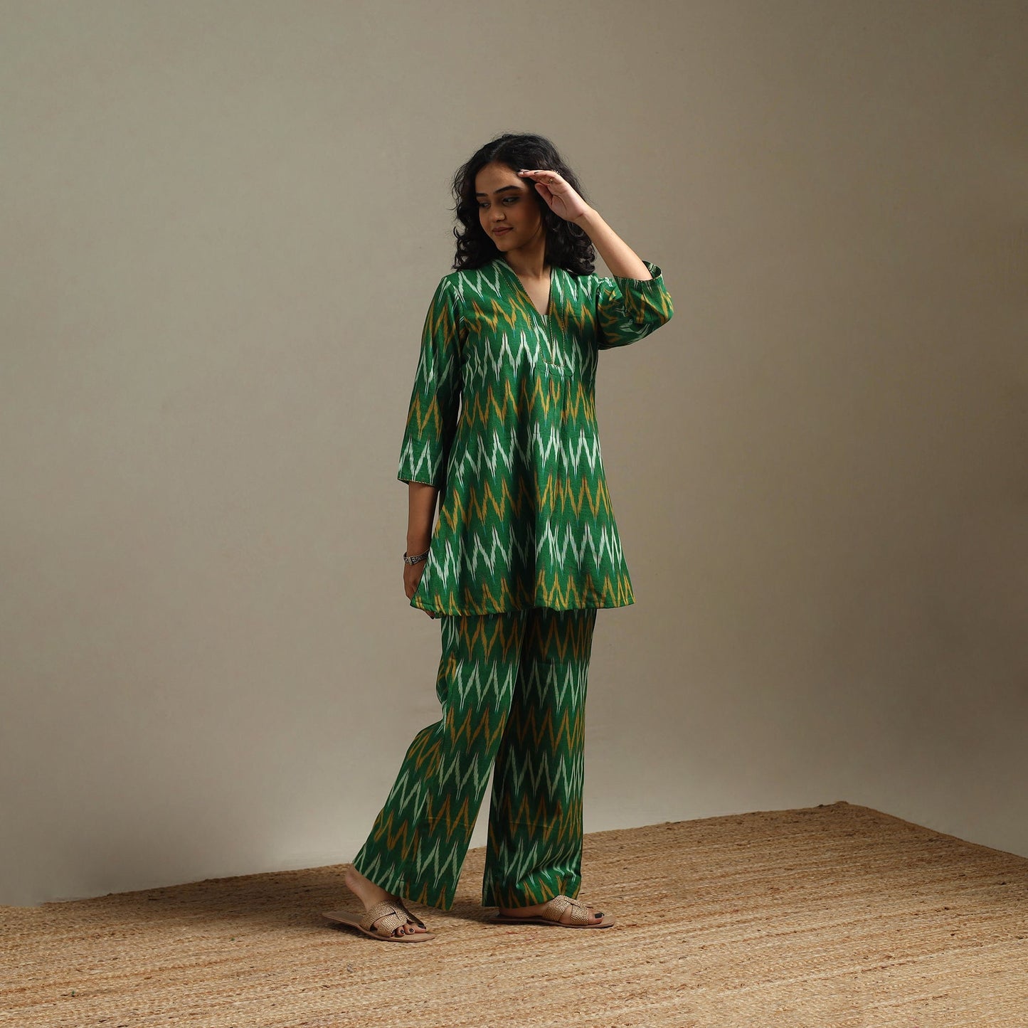 Hand embroidered pochampally ikat cotton night suit set 01