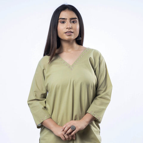  iTokri Casuals - Hand Embroidered Cotton Long Kurta 