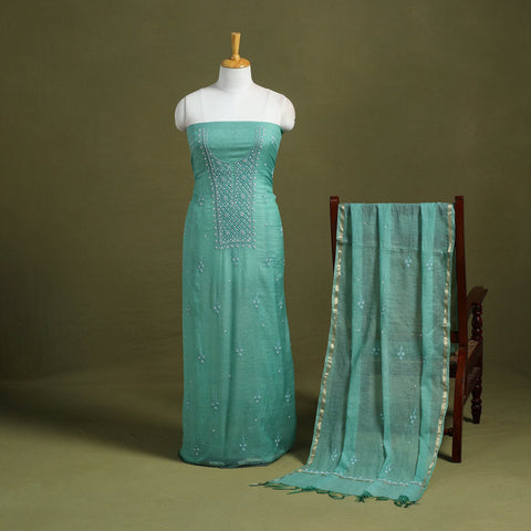 Hand Embroidery 2pc Mul Chanderi Chikankari Dress Material