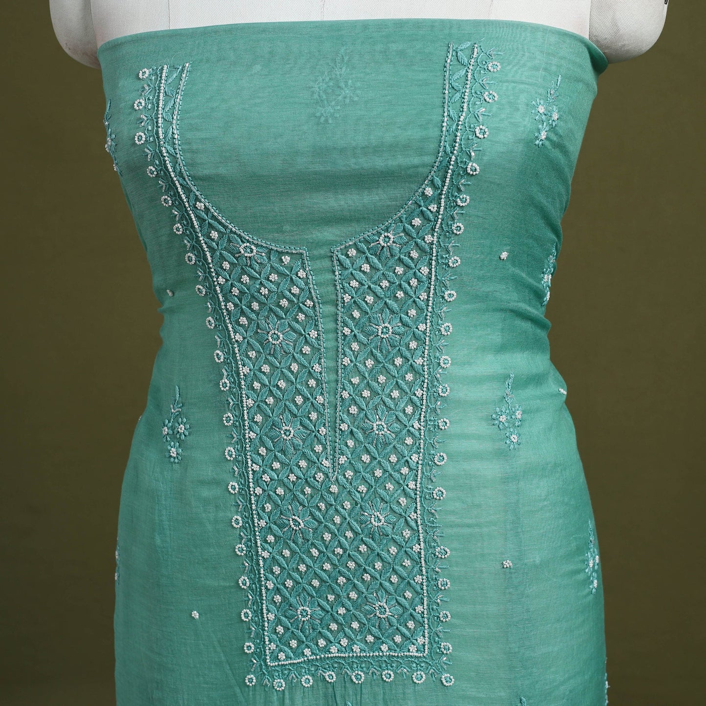 Hand Embroidery 2pc Mul Chanderi Chikankari Dress Material