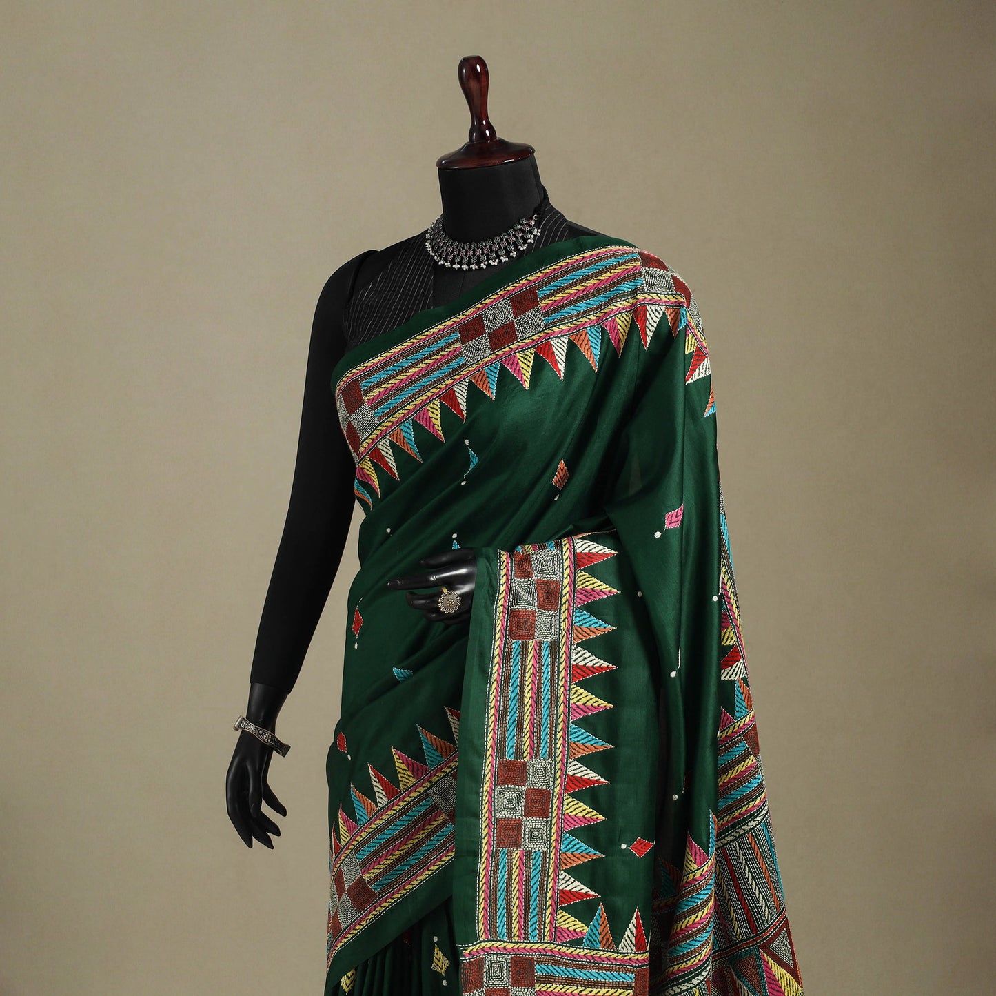Green - hand embroidery bangalore silk handloom bengal