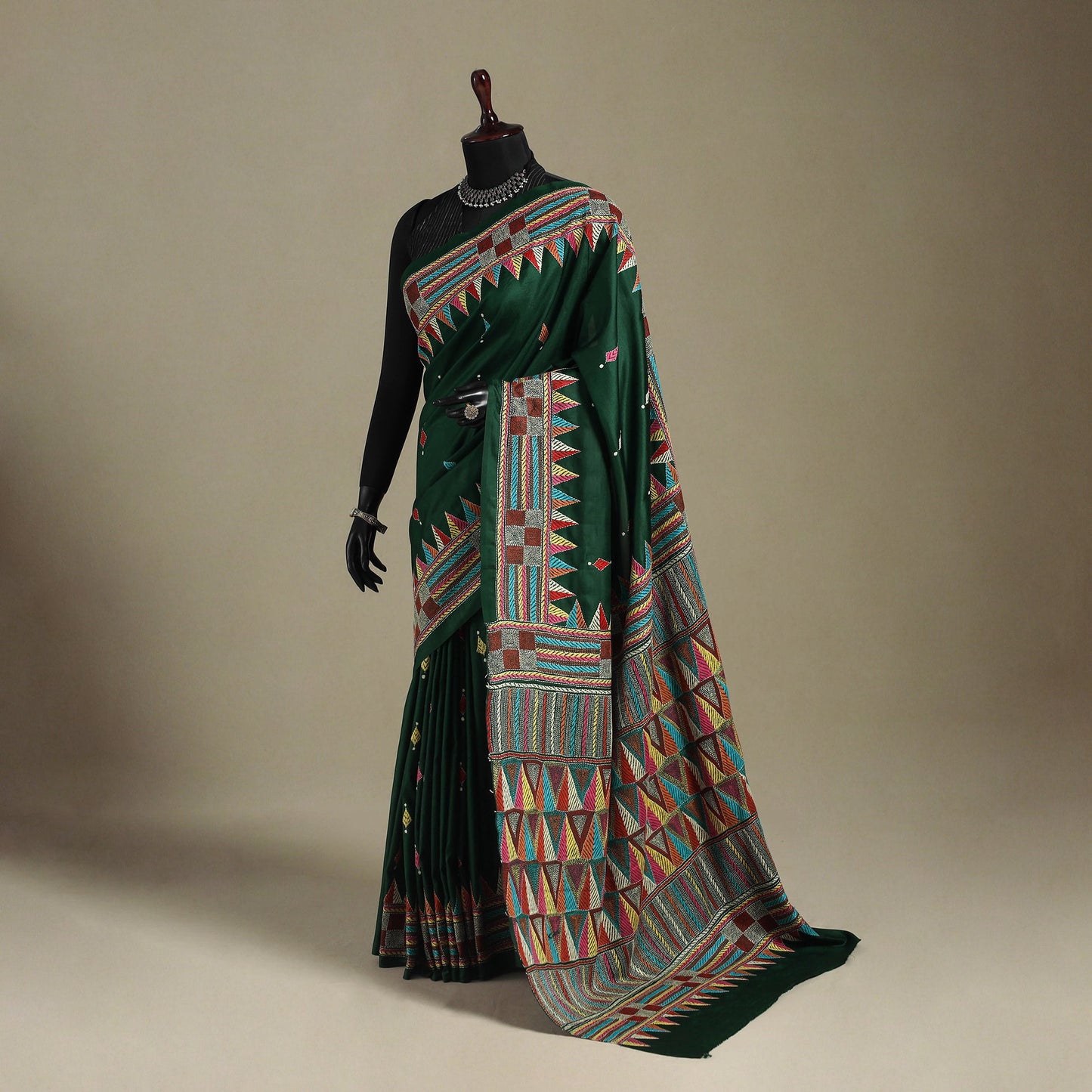 Green - hand embroidery bangalore silk handloom bengal