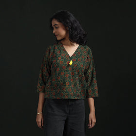 Hand embroidery block print cotton natural dyed ajrakh crop