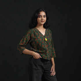 Hand embroidery block print cotton natural dyed ajrakh crop