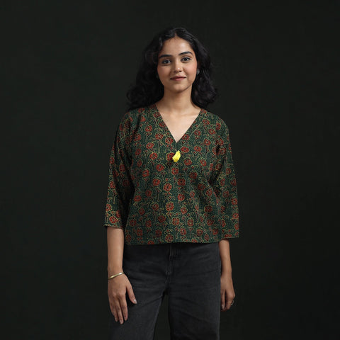 Hand embroidery block print cotton natural dyed ajrakh crop