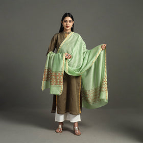 Green - hand embroidery chanderi silk handloom kashida