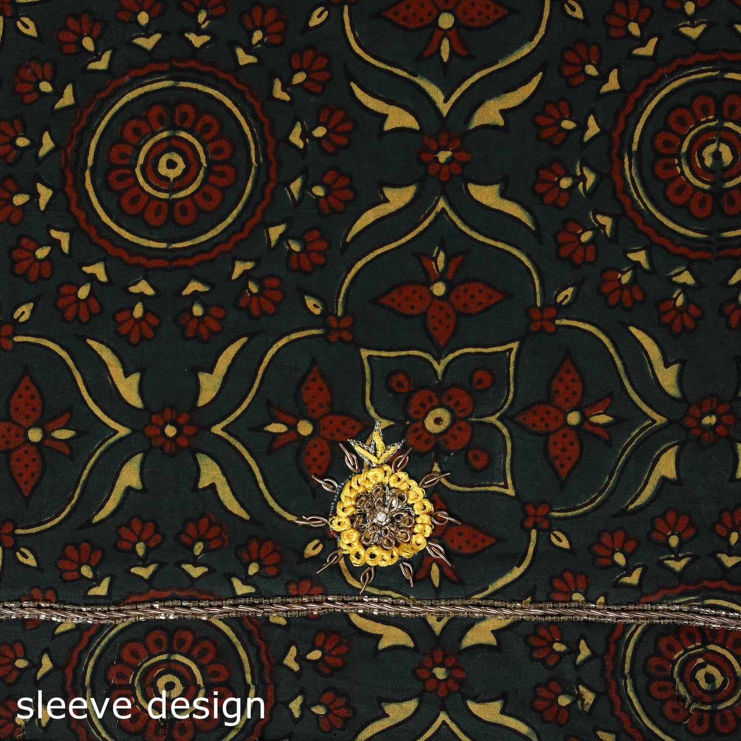 Green - hand embroidery cotton blouse piece 30 - handcrafted