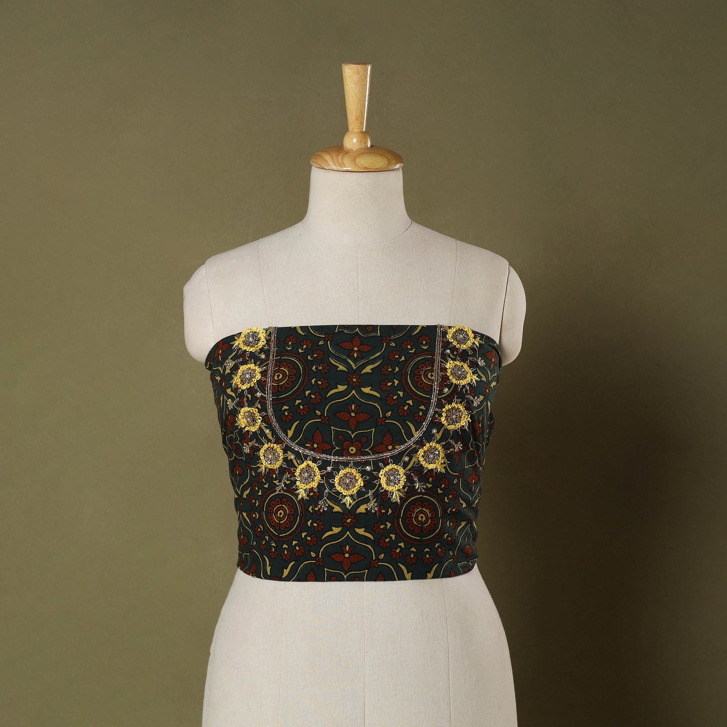 Green - hand embroidery cotton blouse piece 30 - handcrafted