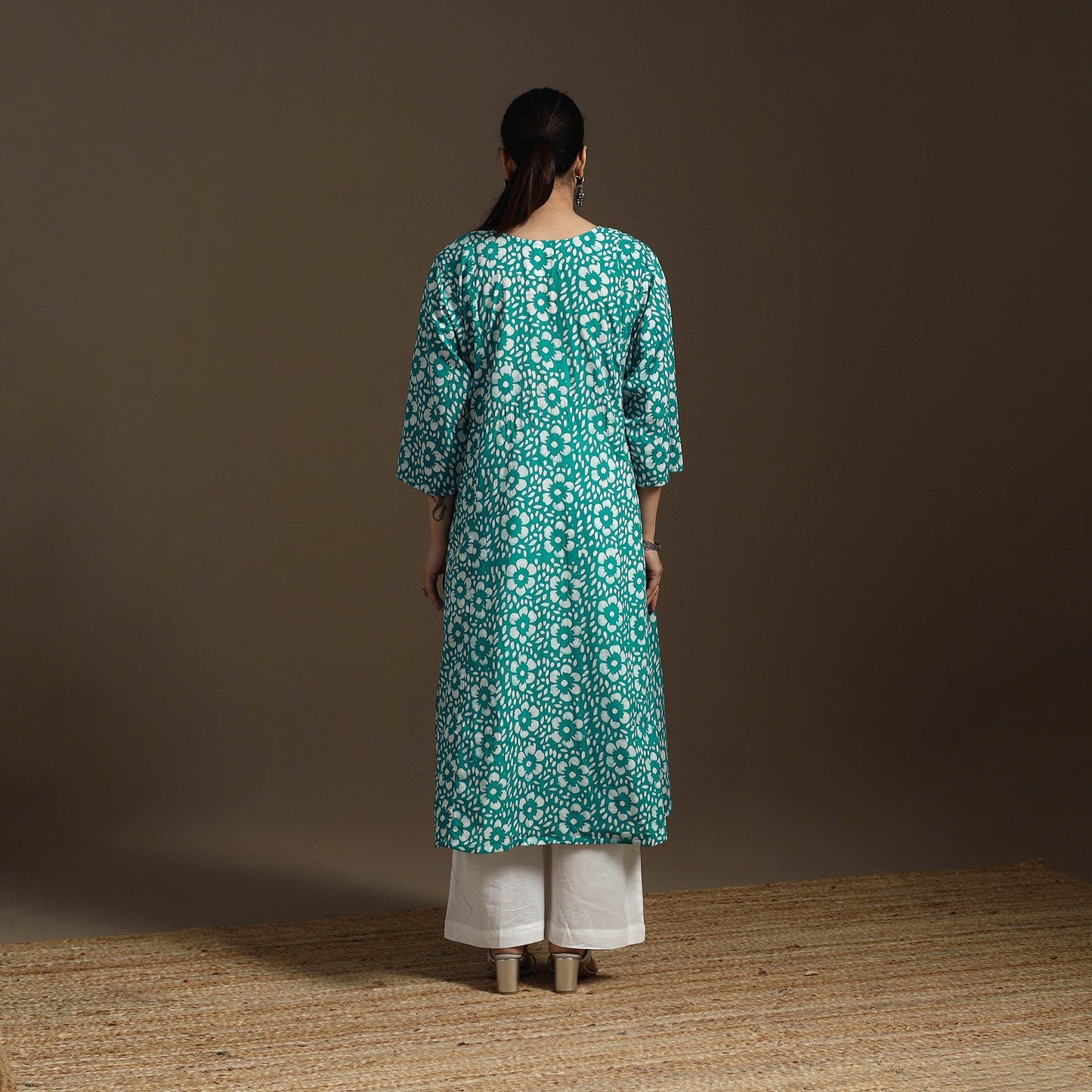 Hand embroidery cotton a-line batik kurta for women 01