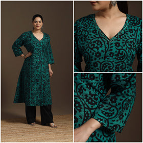 Hand embroidery cotton a-line batik kurta for women 04