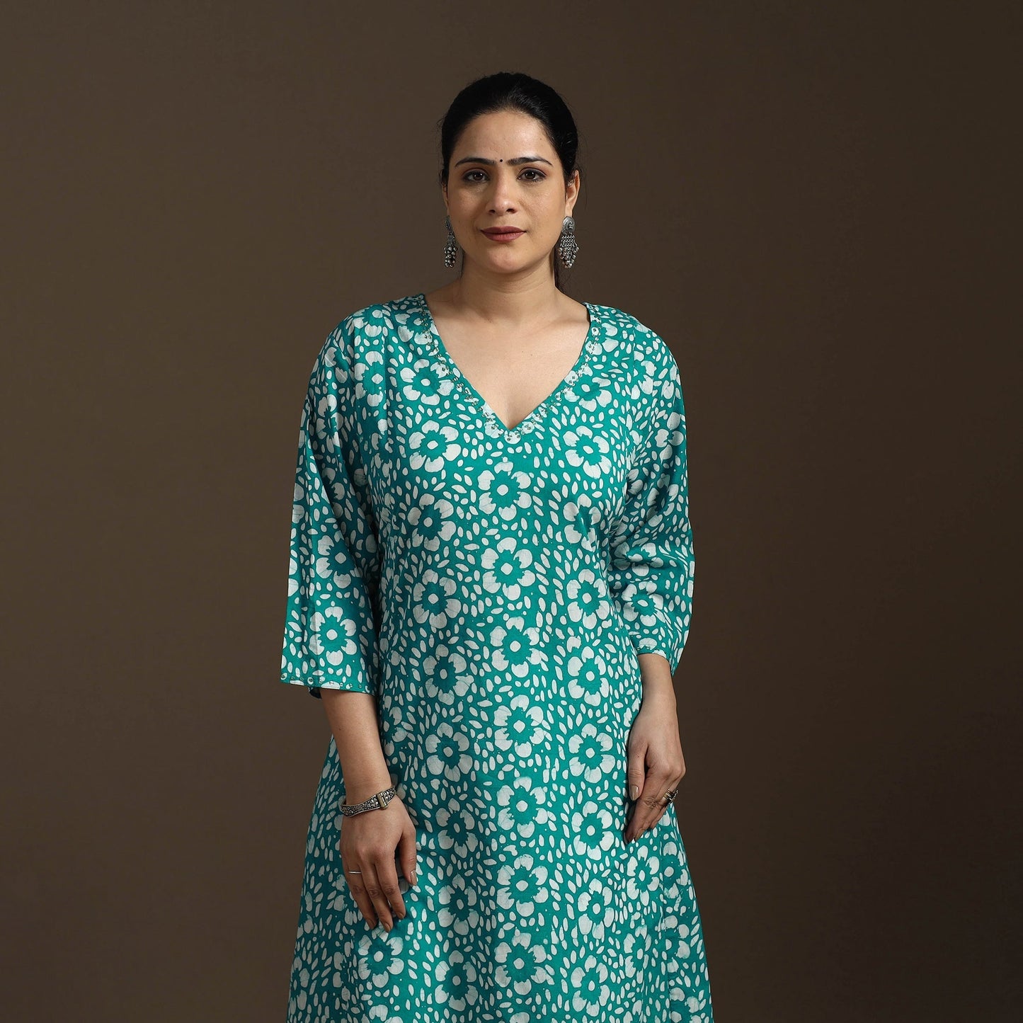 Hand embroidery cotton a-line batik kurta for women 01