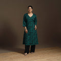 Hand embroidery cotton a-line batik kurta for women 04