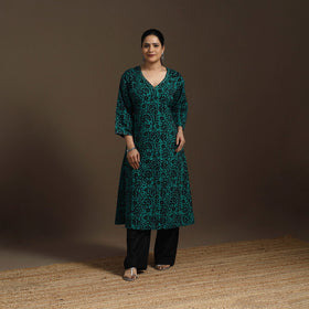 Hand embroidery cotton a-line batik kurta for women 04