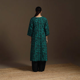 Hand embroidery cotton a-line batik kurta for women 04