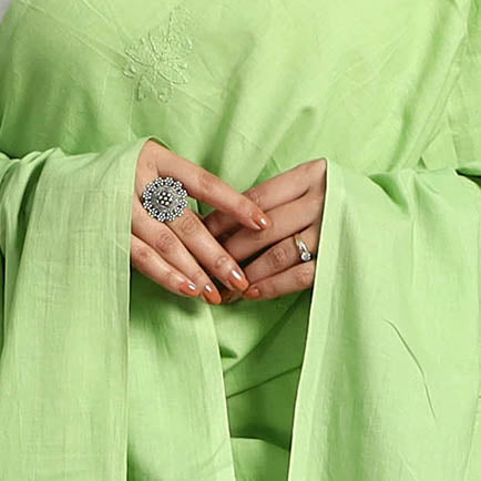 Buy Green Hand Embroidery Cotton Lucknow Chikankari Dupatta