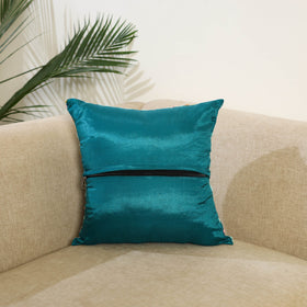 Green Hand Embroidered Cushion Cover in Chanderi Silk