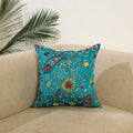 Green Hand Embroidered Cushion Cover in Chanderi Silk