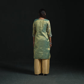 Hand embroidery fine tissue zari straight plain kurta